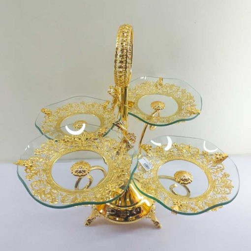 Metal body With Glass Plates Cake Stand Gold Color