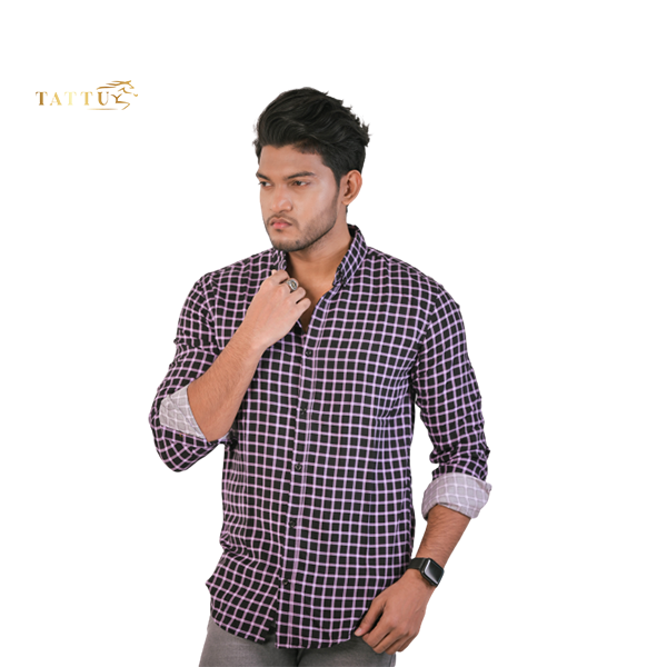Violet check men'z casual shirts