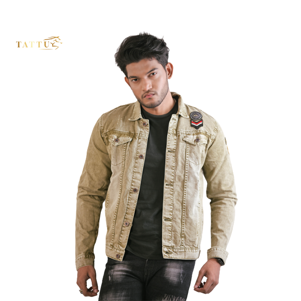 Ash Fade Color Denim Jacket Hoodie for Men