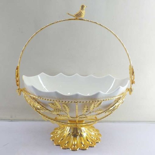 ceramic golden basket for serving birthday Cake Dish