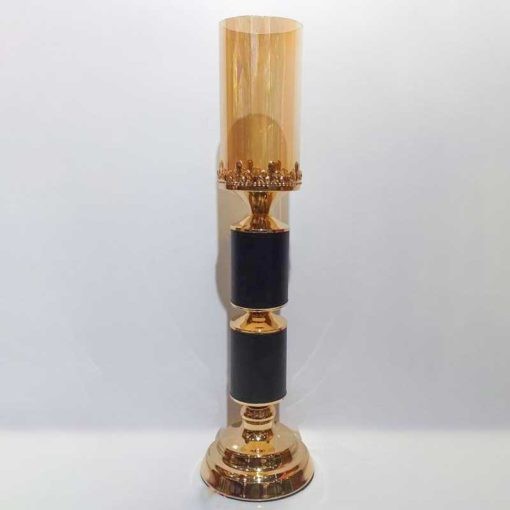 Candle Holder Black And Gold Color Metal Body With Glass