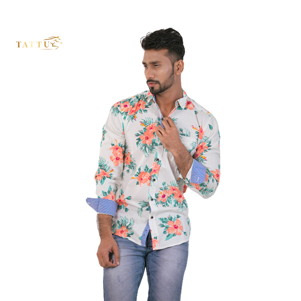 Off white big flower men'z casual shirts