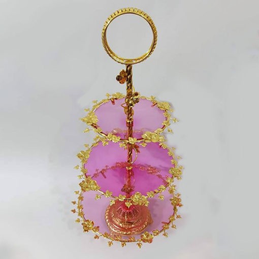 Cake Decoration 3 plate Stand Metal Cake Stand golden stair pink color cake dish