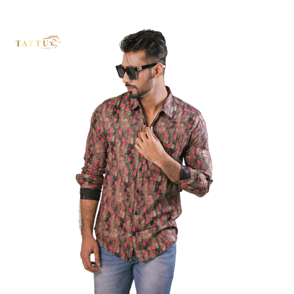 jungle red leaf men'z casual shirts