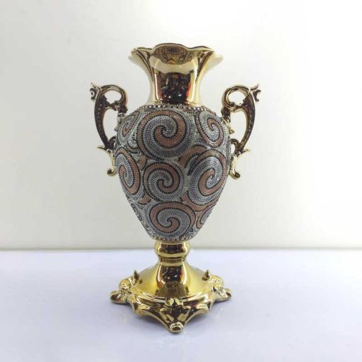 Ceramic Flower Vase With Stone coating Double Handle